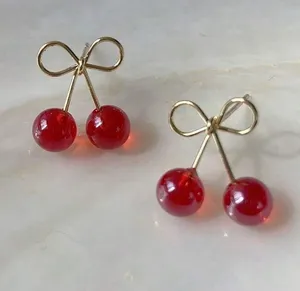 Cherry Red Gold Earrings thumbnail 1