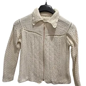 Peruvian Hand Crochet Cotton Zip Up Cardigan Sweater Cream Cottagecore Size M‎ thumbnail 2