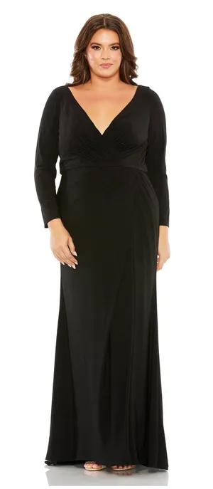 Mac Duggal Black V-Neck Long Sleeve Maxi Evening Gown Dress Plus 16W NEW 68442 thumbnail 1