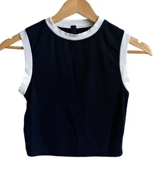 SKIMS Women's Ribbed Contrast Trim Cropped Tank Top Navy White XS thumbnail 1