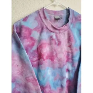 Gildan Sweatshirt Womens Small Tie Dye Pink Cotton Blend Long Sleeve Pullover thumbnail 4