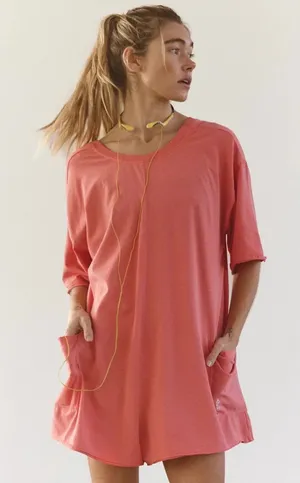 NWT FREE PEOPLE MOVEMENT Hot Shot Tee Romper - Hibiscus $60 MSRP thumbnail 1