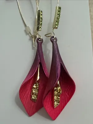 BETSEY JOHNSON CALLA LILY Pink Enamel Leaf Ring with Crystal Accents Sz 7 1/2 thumbnail 9