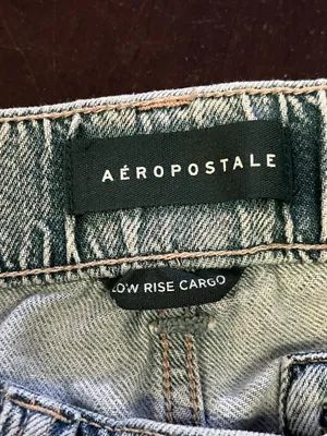 Aeropostale Cargo Jeans Womens XS Light Wash Blue Low Rise Straight Ruffle Denim thumbnail 10