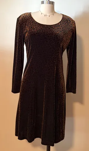 Coldwater Creek Leopard Print Velvet Long Sleeve Dress thumbnail 1
