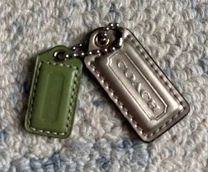 Coach Double Tag Keychain in Silver and Green thumbnail 1