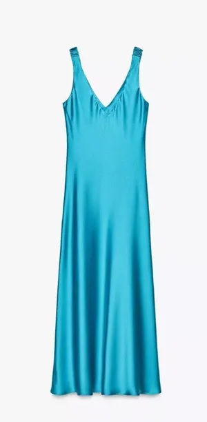 Zara midi dress turquoise blue satin effect evening casual wedding thumbnail 5