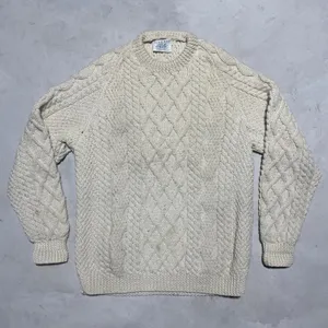 Blarney Woollen Mills Aran Knit Sweater Cream Pure Wool Ireland Women's SZ M thumbnail 1