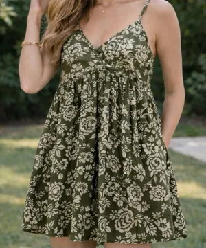 Anthropologie Patrons of Peace‎ Olive Green Mini Dress Adjustable Strap NWT XS thumbnail 1
