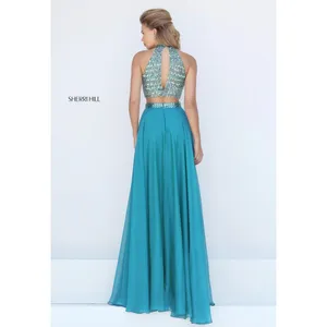 NWT Sherri Hill‎ 50096 Jade Beaded Halter Crop Top & Chiffon Skirt Set Size 2 thumbnail 2