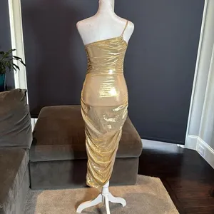 Women’s Gold Bodycon One Shoulder Lightweight Party Cocktail Prom Dress Size S thumbnail 4