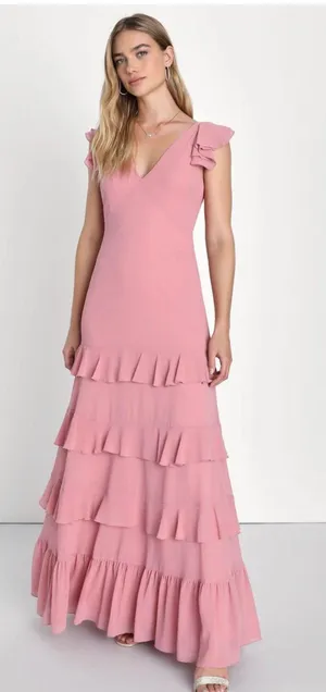 Lulus dusty Rose Ruffled Backless Tiered Dress thumbnail 1