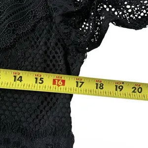 Zara Basic Black Lace Pleated Midi Dress Sz Large 3/4 Sleeves Sheer Back | 65-32 thumbnail 7