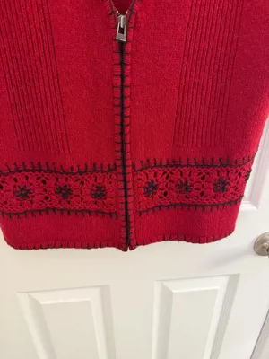 Woolrich Red 100% Wool Crochet Zipper Vest Medium thumbnail 4
