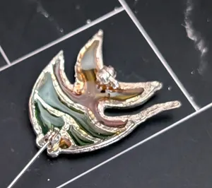 Vintage Brooch - Green & Orange Fish - Tarnished thumbnail 1