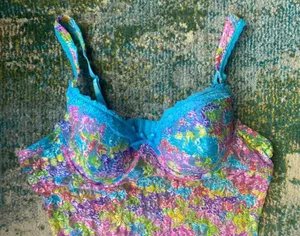 Rainbow floral lace bra top slip nightie, size 1X thumbnail 3