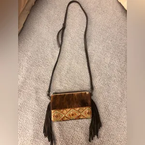 Montana West Brown Western Haircalf Fringe‎ Crossbody Bag thumbnail 2