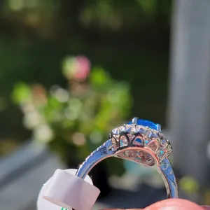 Sapphire Diamond Ring | Platinum Plated 925 Sterling Silver Size‎ 8 thumbnail 6