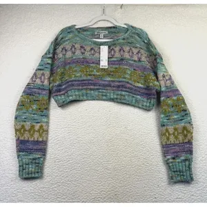 Urban Outfitters Sweater Womens Medium‎ Cropped Fair Isle Pastel Crewneck NWT thumbnail 1
