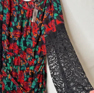 NWT Torrid chiffon maxi peasant lace sleeve floral dress sz 2x 18/20 thumbnail 6
