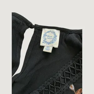 Blue Rain Black Floral Embroidered‎ Boho Tiered Mini Dress XS WS50897 thumbnail 6