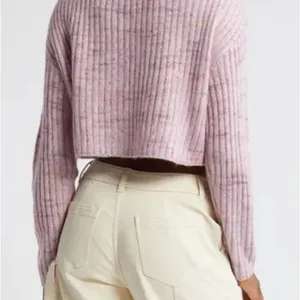 BP. Pink Ribbed Knit Crop Space Dye V Neck Cardigan thumbnail 3