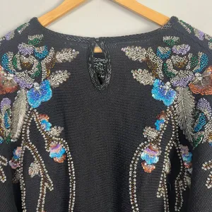 VTG Bonnie Boerer Floral Sequin Sweater Size 1X Black knit Y2K 90s beaded thumbnail 7