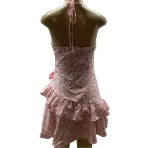 Shein Size Medium Pink and White Ruffle Dress with Neck Tie. Preloved. thumbnail 6