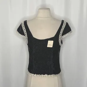 NWT!! FREE PEOPLE Tyler Velvet Corset Top Black Cream Embroidered Bohemian Small thumbnail 9