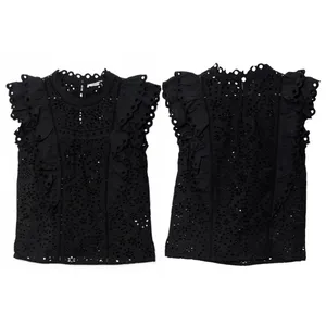 Veronica Beard Calisata Black Coquette Eyelet Ruffle Cotton Blouse Top Sz 0 NWOT thumbnail 6