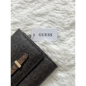 NWT GUESS Brown G Logo Print Trifold Wallet Snap Organizer Triangle Plaque thumbnail 2