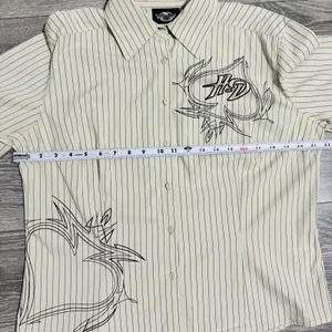 Harley Davidson Women White Pin Stripe Flaming Ace‎ Graphic Button Front XL thumbnail 7
