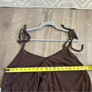 Bagus Brown Lagenlook Style Wide Leg V Neck Boho Casual Jumpsuit Tie Straps OS thumbnail 8