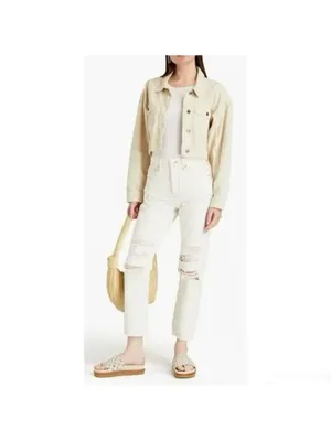 Frame Jeans Size 25 Off White Distressed High‎ Rise Button Fly Rigid Alternative thumbnail 2