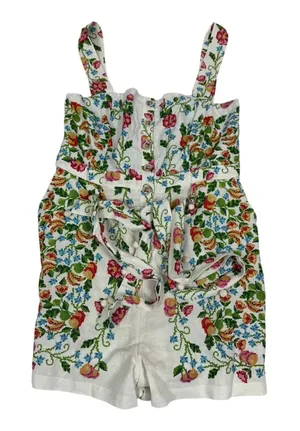 Farm Rio Tropical Romance Floral Romper White Cross Stitch Print Size M thumbnail 1
