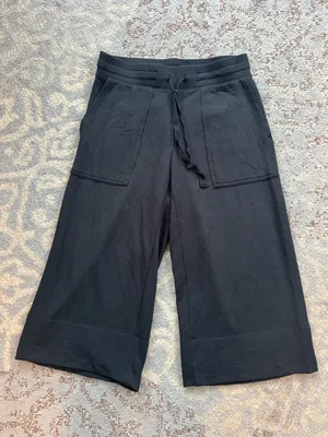 Quince SuperSoft Fleece Cropped Wide Leg Pants Black Small thumbnail 3