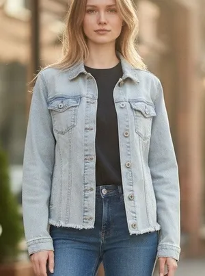 KanCan Crop Frayed Denim Jacket Boho Chic Light Wash Large Distressed Y2K Vibe thumbnail 1