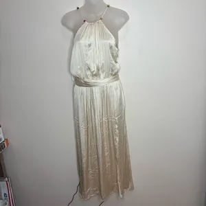 Zara Ivory Satin Effect Beaded strapless dress Size small classic side slit NWT thumbnail 3