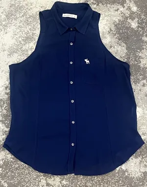Abercrombie & Fitch navy blue sleeveless button-down top Size S Sheer thumbnail 1