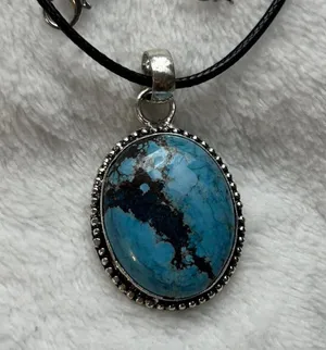 Turquoise Natural Gemstone 925 Silver Plated Gemstone Pendant Necklace thumbnail 2