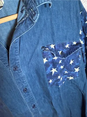 Wrangler Dakota Sunset western denim button-down shirt with patriotic stars size‎ medium thumbnail 4