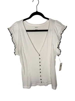 Anthropologie Maeve Short-Sleeve V-Neck Button-Front Top - White L NWT thumbnail 4