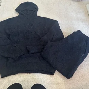 Skims women’s Fleece Hoodie and Jogger Set Sherpa winter preppy cozy Black XL thumbnail 2