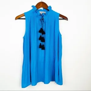 ANN‎ TAYLOR Loft Blue Pleated Sleeveless Blouse PS thumbnail 3