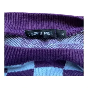 I‎ Saw It First Checkerboard Swirl Sweater Womens Medium Purple Blue Oversized thumbnail 5