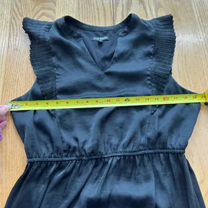 Steve Madden Verona Pleated Cap Sleeve Mini Dress Black Satin‎ Ruffle Hem Medium thumbnail 6