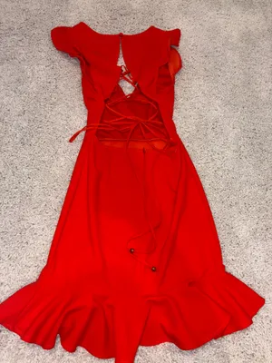 Hello Molly Orange Ruffle Mini Dress Womens Size Small with Criss Cross Tie Back Worn Once and in Great Condition thumbnail 3