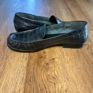 Lauren Ralph Lauren Barbara Croc Embossed Leather Penny Loafers Black Womens 10B thumbnail 6
