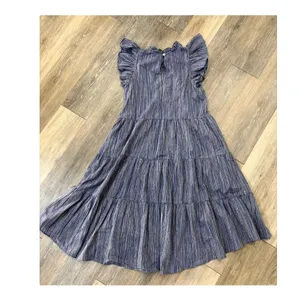 Pinch Blue Tiered Ruffle Dress Small Boho Flutter Sleeve Midi thumbnail 2