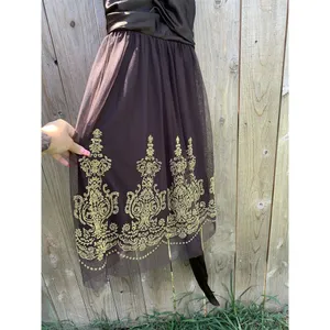 A.P.N.Y. Women's Brown Empire Waist Brown Gold Size 12 Fall‎ Mesh Satin Fairy thumbnail 4